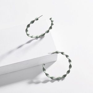 Large Swirled Matte Hoop Earrings - Green